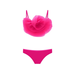 HDJ One Piece Swimsuit Bandeau <b>Tummy</b> <b>Control</b> Shapewear 3D Flower Solid Color Women Swimwear Beachwear Pink Red Blue Green - Product Image 3