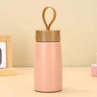Botol termos Stainless Steel, botol termos Stainless Steel, Tumbler, Mug Travel, vakum, dinding ganda, anti bocor, Mini 280ml, dengan tutup bambu