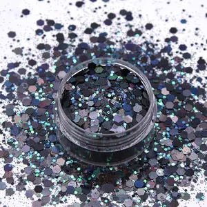 Liefern Sie verschiedene Größen schwarz klobige Mischung Glitter Konfetti für Nail Art & Fabric