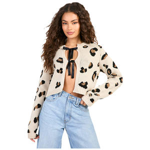 Suéter con lazo y estampado de leopardo de manga larga para <span class=keywords><strong>mujer</strong></span> europea americana, <span class=keywords><strong>chaqueta</strong></span> cárdigan, novedad para <span class=keywords><strong>Amazon</strong></span>, prendas de <span class=keywords><strong>punto</strong></span> de invierno - Product Image 5