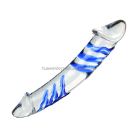Dildos en verre à double extrémité, épais et doublés de bleu, pour la masturbation féminine et le flirt lesbien - Produits pour adultes