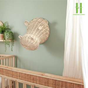 Décoration murale en rotin Gloria en forme de tête d'hippopotame, style moderne, meilleur prix de gros, tissée à la main au Vietnam, décoration murale suspendue pour chambre à coucher - Product Image 1