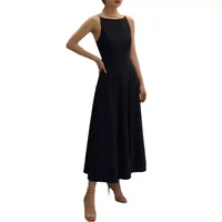 Robe élégante sans manches, coupe ajustée, en polyester noir uni, pour les occasions estivales, disponible en plusieurs tailles