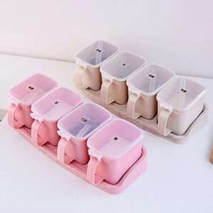 4 Stück Set Kunststoff deckel Gewürz box Gewürz box Kunststoff Küchen bedarf Gewürz regal Salz Pfeffer Vorrats behälter - Product Image 6