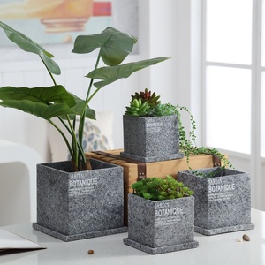 Jardinières créatives simples, grands pots à fleurs carrés <span class=keywords><strong>en</strong></span> ciment pour bonsaï avec trous et plateaux - Product Image 4