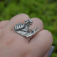 Bague unique en alliage gothique en forme d'escargot et de champignon pour femmes, bague ouverte
