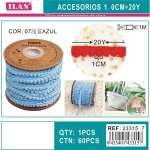 Nastro con pompon Ilan, largo 1,0 cm, lungo 20 iarde, decorazione artigianale azzurra - Product Image 3