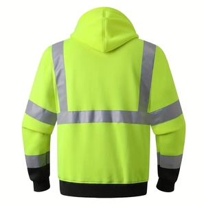 Sweat à capuche <span class=keywords><strong>de</strong></span> sécurité réfléchissant lavable pour hommes, manches longues, ourlet élastique et poches latérales, <span class=keywords><strong>veste</strong></span> <span class=keywords><strong>de</strong></span> travail d'hiver à fermeture éclair pour hommes - Product Image 3