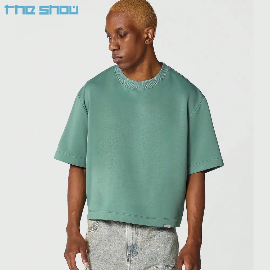 Individuelles Logo weiches schlichtes Oberteil Premium-Gewicht 100 % Baumwolle O-Ausschnitt einfarbiges Herren-T-Shirt strukturiertes übergroßes boxariges T-Shirt