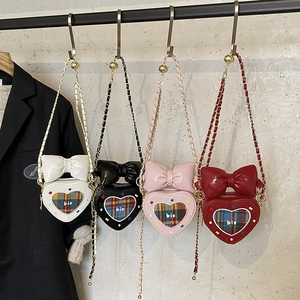 Graziose borse a forma di cuore carine per ragazze lettere da ricamo borsa a tracolla da donna <span class=keywords><strong>Mini</strong></span> 3D borsa con fiocco grande rossetto borse monete - Product Image 1