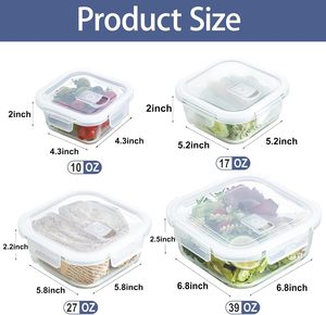 带盖密封玻璃食品储存容器（4 件套）防漏不含 BPA 玻璃容器，适用于汤、剩菜和膳食准备 - Product Image 3