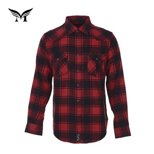 Buena Venta Oem Popular Otoño Manga Completa Rojo Negro Check Flannel Causal Shirt - Product Image 3