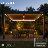 Pergola en aluminium Jiake avec éclairage LED et chauffage infrarouge, toit à lames motorisées pour pavillon de jardin extérieur