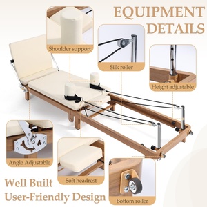 Cama de Entrenamiento de Pilates Plegable, Portátil y Ajustable, de Aluminio, Color Rosa Beige, Máquina de Ejercicio para el Hogar - Product Image 6