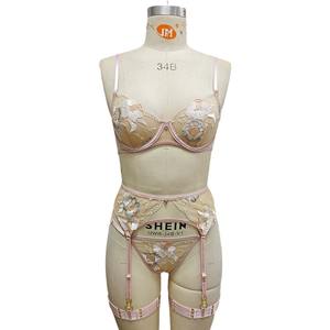 Prix usine Floral avec <span class=keywords><strong>porte</strong></span>-<span class=keywords><strong>jarretelles</strong></span> et bas dentelle brodée ensembles Lingerie Sexy chaud Transparent pour <span class=keywords><strong>femme</strong></span> - Product Image 5