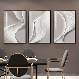 Set di 3 Quadri Astratti Industriali con Foglie Grigie e Dorate, Arte Murale di Lusso, Stampa a Trasferimento Termico su Tela con Base di Supporto in Carta - Product Image 2