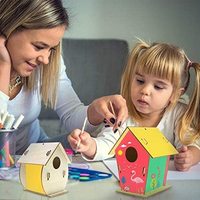 Kit de nichoir à oiseaux en bois massif moderne à faire soi-même pour enfants - Bricolage et peinture pour filles et garçons