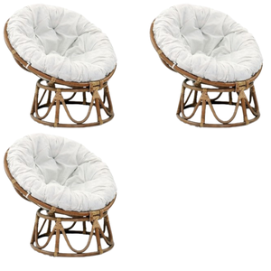 Fauteuil Papasan en rotin avec coussin capitonné blanc, fauteuil de détente moderne pour salon et chambre, mobilier contemporain pour la maison - Product Image 3