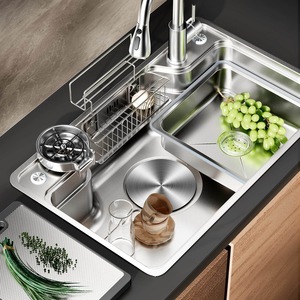 Fregadero <span class=keywords><strong>de</strong></span> Cocina Multifuncional Estilo Japonés, Fregadero <span class=keywords><strong>de</strong></span> Gran Capacidad <span class=keywords><strong>de</strong></span> Acero Inoxidable 304, con Cesta <span class=keywords><strong>de</strong></span> Drenaje + Tabla <span class=keywords><strong>de</strong></span> Cortar - Product Image 1