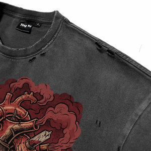 Camisetas Vintage de Gran Tamaño con Lavado Ácido para Hombre, Transpirables, Casuales, a la Moda, Estilo Urbano, de Manga Corta, para Venta al por Mayor - Product Image 5