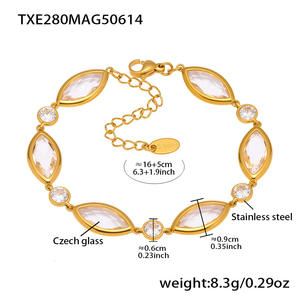 सुपर फ्लैश जियोमेट्रिक ज़िरकॉन ग्लास चेन लिंक ब्रैसलेट ट्रेंडी लाइट लक्जरी उच्च अंत स्टेनलेस स्टील गोल्ड-रंग प्लेटेड - Product Image 6