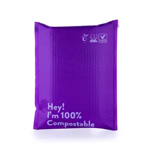 定制品牌标志100% 可堆肥生物降解运输加垫信封5X7紫色气泡邮包