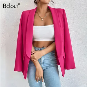 Bclout Basic Slim Summer Blazer Mujer Chaqueta Oficina Negro Chaqueta de mujer Traje 2024 Abrigos casuales Primavera Chic Rose Red Blazers