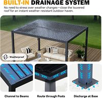 Pergola à lames orientables 10x12, pergola en métal à toit rigide, gazebo d'extérieur avec système de drainage intégré, auvent de terrasse moderne antirouille