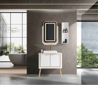 Meuble-lavabo de salle de bain personnalisé à bas prix étanche à tiroir unique, petit ovale doré, cadre en PVC avec vasque à poser