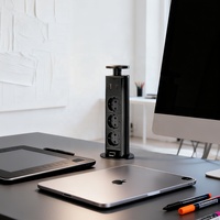 Prise de bureau escamotable escamotable avec 3 prises allemandes et double port USB Type A et Type C, modèle Tour