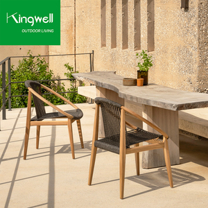 Thanh Lịch Ngoài Trời Gỗ Tếch Đồ Nội Thất Ăn Đặt Hiện Đại Bàn Tròn Và <span class=keywords><strong>Stackable</strong></span> Ghế Cho Khách Sạn Mục Biệt Thự - Product Image 3