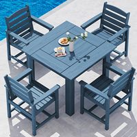 Ensemble de salle à manger de jardin 5 pièces, table carrée, 4 fauteuils, HDPE, sans rouille, siège large de 19,7 pouces, capacité de 350 lb, pour jardin