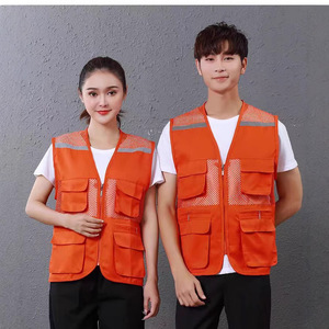 Multi Pocket Volunteer <b>Vest</b> Work Clothes Solid Color Mesh Zipper Front With Pockets For Adults And Kids Summer Use - Product Image 4