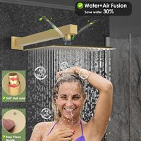 Système de douche mural en or brossé à 2 poignées, avec douchette pluie et jets latéraux de 12 pouces, et mitigeur à 3 fonctions