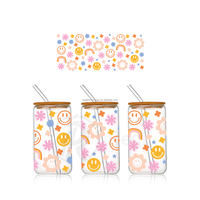 Venta al por mayor personalizado UVDTF Cup Wraps 16oz 20oz 24oz dibujos animados transferencia Logo pegatina lavable UV para DTF Glass Cup Wrap transferencias
