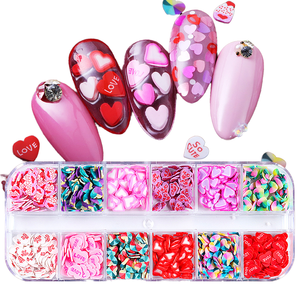12 Rejillas de Adornos para Uñas de San Valentín, Dijes Románticos de Corazón y Amor, Rodajas de Arcilla Polimérica, Parches para Decoración de Uñas - Product Image 1