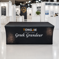 Housse de table ajustée en polyester imprimée par sublimation avec logo personnalisé pour stand de salon professionnel et promotion d'événements