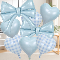 Ensemble de ballons en aluminium bleu ciel avec nœud et ballons en mylar à motif cœur écossais pour la décoration de fête de naissance, anniversaire de garçon ou révélation du sexe