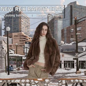 Nueva Llegada 2026: Parka de Piel de Conejo Rex Auténtica de Alta Calidad para Mujer, con Botón Único, Tejido Liso Teñido, Transpirable, Red Rasheed - Product Image 2