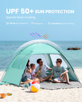 Tenda Pantai Rangka Fiberglass 8mm yang Ditingkatkan, Perlindungan UV UPF50+, Ukuran Keluarga