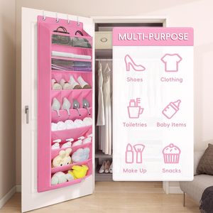 Organisateur de chaussures à suspendre sur la porte, 8 étagères, 68 pouces de profondeur, avec poches, pour rangement de placard, rose - Product Image 6