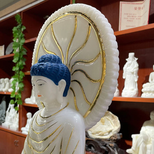Jade blanc méditant Sakyamuni Bodhisattva marbre pierre assis <span class=keywords><strong>bouddha</strong></span> sculpture priant <span class=keywords><strong>Amitabha</strong></span> Statues - Product Image 6