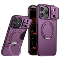Étui de téléphone magnétique 2-en-1 Skin Feel 360 °   Support rotatif avec anneau et cache-caméra coulissant, protection intégrale pour iPhone 18 17 16 Pro Max