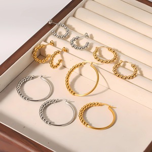 Pendientes de aro de oro de 18 quilates y acero inoxidable con diseño geométrico de cuentas para mujer, joyería de moda para fiestas. - Product Image 1