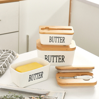 Groothandel Moderne Franse Rechthoek Witte Keuken Butter Container Keramische Botervloot Met Bamboe Deksel Mes