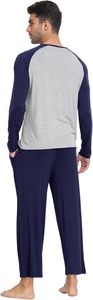 Ensembles <span class=keywords><strong>de</strong></span> pyjamas tricotés confortables pour hommes, <span class=keywords><strong>haut</strong></span> solide à manches longues avec poche, bas respirant, pyjamas, vêtements <span class=keywords><strong>de</strong></span> détente 2 pièces - Product Image 3