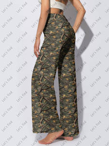 Celana Legging Wanita Pinggang Tinggi Model Lebar, Celana Palazzo Kasual Elastis Lembut untuk Streetwear Kustom, Celana Wanita yang Dapat Disesuaikan - Product Image 3