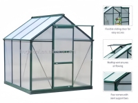 Serre de jardin en polycarbonate 6,2x4,3x6,7 pieds avec structure en aluminium, porte coulissante, aération de toit, panneaux de 4 mm et 6 mm