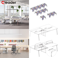 Poste de travail de bureau moderne pour 4 personnes avec écran acoustique de confidentialité, système modulaire en acier et bois pour bureaux commerciaux