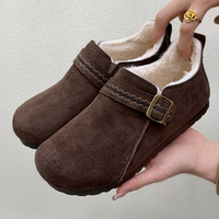 Nouvelles chaussures plates pour femmes en daim doublées polaire avec broderie ethnique, chaussures décontractées chaudes pour la saison froide et le quotidien